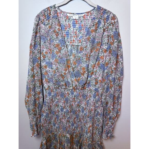 Veronica Beard Mini Dress Women Multi Saera Floral Silk Smocked Size 4 NWT $648 - Picture 3 of 12